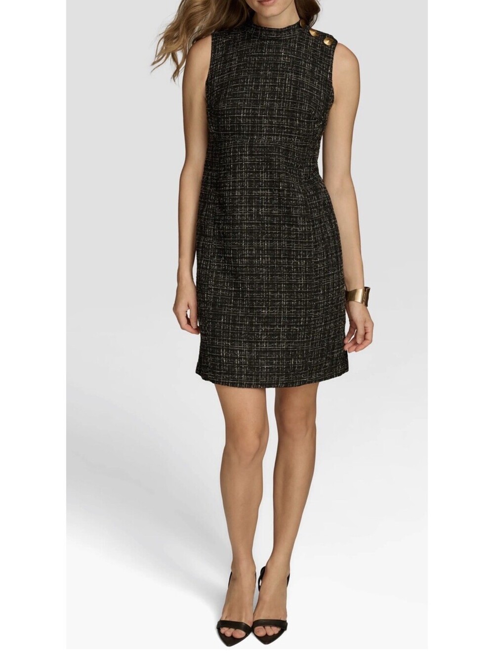 New Donna Karan Tweed Sleeveless Sheath Dress In Black Multi Size 6 $189